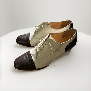 Vintage Bandolino Spectator Women's Shoes Heels Brown Cream Size 6M VGUC
